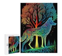 Puzzles para adultos 500 piezas Rainbow Wolf and Trees Artwork Puzzles para adultos: juegos divertidos y regalos divertidos para amigos y familiares 500 PCS