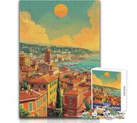 Puzzles para Adultos de 1000 Piezas: Atardecer en Niza, Francia Juego práctico y desafiante para Mayores de 14 años (tamaño 38x52cm)