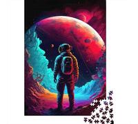 Puzzles para Adultos de Astronauta en Planeta Alienígena: Astronauta Frente al Planeta Rojo para Toda la Familia Mujeres, Regalos para Hombres 52x38cm/1000 Piezas