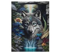 Puzzles para adultos de Wolf Im Mandala Puzzle de madera de 500 piezas difíciles y de desafío para niños, juego familiar divertido 55×41cm