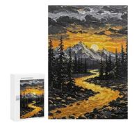 Puzzles para adultos Golden River Mountain Sunset Painting Puzzles para adultos - Juguetes para montar uno mismo, divertidos y originales - Regalos únicos para cumpleaños o Navidad 300 PCS