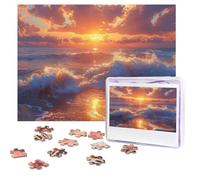 Puzzles - Rompecabezas de 500 piezas personalizados, rompecabezas de amanecer del océano, imagen desafiante con bolsa de almacenamiento, rompecabezas de fotos para adultos y bodas (52 x 38 cm)