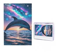 Puzzles - Rompecabezas personalizado de 1000 piezas con bolsa de almacenamiento, colorido cielo estrellado, océano, delfín, rompecabezas desafiante para adultos decoración del hogar (50 x 75 cm)