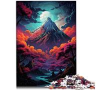 Puzzles Una pintura de una montaña detrás de los árboles de la noche Puzzle 2000 piezas 27.56 pulgadas x39.37 pulgadas Puzzles de cartas grises para adultos niños 14+ Regalo para adultos y niños
