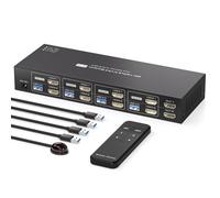 PVBCTCSID Conmutador KVM 4 ordenadores, 2 monitores HDMI 4K120Hz EDID Emulation 4 puertos KVM Switch para 4 PC para compartir monitores duales y 4 periféricos USB 3.0 Soporte para modos de copia
