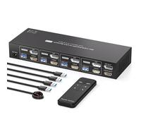 PVBCTCSID Conmutador KVM 4 ordenadores, 2 monitores HDMI y Displayport 4K120Hz 4 puertos KVM Switch para 4 PC para compartir monitores duales y 4 periféricos USB 3.0 Soporte para modos de copia