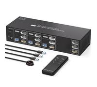 PVBCTCSID HDMI Displayport KVM Switch 3 PC 3 Monitores 4K144Hz 8K60Hz KVM Switch Para 3 PCs Comparte 3 Pantallas Y 1 Juego De Teclado Y Ratón Soporte De Modo Extendida Mando A Distancia IR Incluido