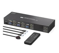 PVBCTCSID KVM Switch 3 PC 2 Monitores HDMI 4K@60Hz USB 3.0 KVM Switch 3 Puertos Dual Monitor Conmutador KVM para 3 ordenadores 2 monitores y 4 dispositivos USB3.0 con mandos a distancia y 3 cables USB