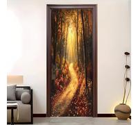 Pvc Adhesivo Pegatinas para Puertas Impermeable Extraíble Amanecer De OtoñO En El Bosque Vinilos Puerta Pegatina Oro Pared Murales Para Cocina Decorativos Hogar Arte 95x215 cm