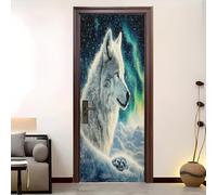 Pvc Adhesivo Pegatinas para Puertas Impermeable Extraíble Animal Lobo áRtico Vinilos Puerta Pegatina Negro Pared Murales Para Cocina Decorativos Hogar Arte 88x200 cm