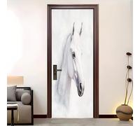 Pvc Adhesivo Pegatinas para Puertas Impermeable Extraíble Caballo Blanco Animal De Acuarela Vinilos Puerta Pegatina Blanco Pared Murales Para Cocina Decorativos Hogar Arte 88x200 cm