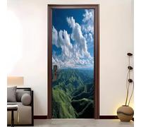 Pvc Adhesivo Pegatinas para Puertas Impermeable Extraíble Colinas Verdes Onduladas Vinilos Puerta Pegatina Verde Pared Murales Para Cocina Decorativos Hogar Arte 86x200 cm