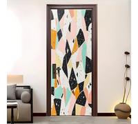 Pvc Adhesivo Pegatinas para Puertas Impermeable Extraíble GeometríA De Terrazo Coloreado Vinilos Puerta Pegatina Multicolor Pared Murales Para Cocina Decorativos Hogar Arte 77x200 cm