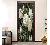 Pvc Adhesivo Pegatinas para Puertas Impermeable Extraíble Mariposa Rosa RomáNtica Vinilos Puerta Pegatina Verde Pared Murales Para Cocina Decorativos Hogar Arte 83x204 cm