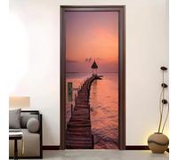 Pvc Adhesivo Pegatinas para Puertas Impermeable Extraíble Muelle De Madera Junto Al Mar Al Anochecer Vinilos Puerta Pegatina Multicolor Pared Murales Para Cocina Decorativos Hogar Arte 77x200 cm