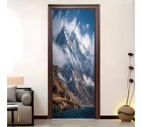 Pvc Adhesivo Pegatinas para Puertas Impermeable Extraíble Paisaje De Imponentes MontañAs Cubiertas De Nieve Vinilos Puerta Pegatina Azul Pared Murales Para Cocina Decorativos Hogar Arte 83x204 cm