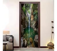Pvc Adhesivo Pegatinas para Puertas Impermeable Extraíble PatróN De Cascada De CañóN Vinilos Puerta Pegatina Verde Pared Murales Para Cocina Decorativos Hogar Arte 88x200 cm