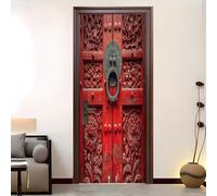 Pvc Adhesivo Pegatinas para Puertas Impermeable Extraíble PatróN De Puerta De Madera Retro Vinilos Puerta Pegatina Rojo Pared Murales Para Cocina Decorativos Hogar Arte 95x215 cm
