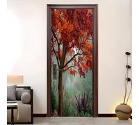 Pvc Adhesivo Pegatinas para Puertas Impermeable Extraíble Planta jungleal áRbol Hoja De Arce Vinilos Puerta Pegatina Verde Pared Murales Para Cocina Decorativos Hogar Arte 95x215 cm