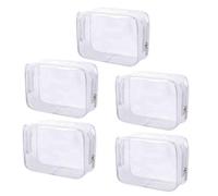 PVC Bolsa de Maquillaje 5 Piezas Transparente Bolsa de Aseo Portátil Cosméticos Organizador Impermeable para Vacación Baño y Viajes 16.5 x 5 x 11.5 cm Blanco