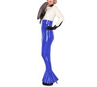 PVC High Waist Latex Leather Tight Maxi Bodycon Skirt,Royal Blue,L