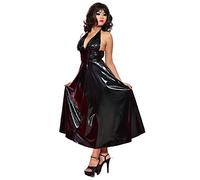 PVC Leather Maxi Dress For Women Halter V-Neck Open Back Sleevelesss Dresses,Black,6XL