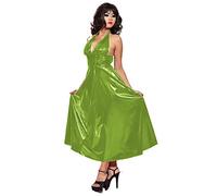 PVC Leather Maxi Dress For Women Halter V-Neck Open Back Sleevelesss Dresses,Fruit Green,L