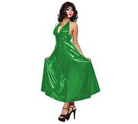 PVC Leather Maxi Dress For Women Halter V-Neck Open Back Sleevelesss Dresses,Green,XL