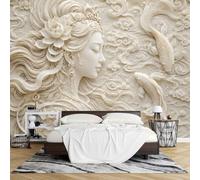 PVC Mural Papel Pintado con Relieve 3D Diosa Oriental Autoadhesivo 180 x 280 cm Fotomurales con Efecto Peces Koi Relieve Mural Pared Removible e Impermeable para Sala Estar y Dormitorio.
