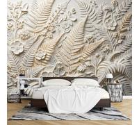 PVC Mural Pared con Diseño Floral Hojas Helecho Relieve 3D Autoadhesivo 290 x 480 cm Fotomurales Mural Pared con Efecto Relieve Removible Impermeable Decoración Moderna para Sala Estar y Dormitori