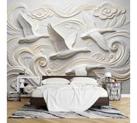 PVC Mural Pared Diseño Nubes Gansos Voladores en Relieve 3D Autoadhesivo 250 x 360 cm Mural Pared Efecto Relieve Removible e Impermeable Decoración Pared para Sala Estar Dormitorio.