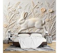 PVC Papel Pintado 3D con Relieve Conejo Autoadhesivo 200 x 250 cm Mural Pared Diseño Animales Adorables Efecto Relieve Removible e Impermeable Ideal para Decorar Paredes Salas Estar Dormitorios.