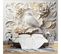 PVC Papel Pintado 3D Relieve Flores Pájaros Autoadhesivo 280 x 400 cm Mural Pared Efecto Relieve Removible e Impermeable Decoración Moderna para Pared Salón O Dormitorio.