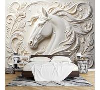 PVC Papel Pintado Autoadhesivo 3D con Diseño Floral y Cabeza Caballo Relieve Mural Pared 280 x 400 cm Fotomurales Efecto Relieve Removible e Impermeable Ideal para Decorar Paredes Salas Estar y Dor