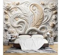 PVC Papel Pintado Autoadhesivo 3D con Relieve Rosa, Pluma y Serpiente, Mural Pared 280 x 400 cm, Efecto Relieve, Removible e Impermeable, Ideal para Decorar Paredes Salas Estar y Dormitorios.