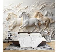 PVC Papel Pintado Autoadhesivo 3D Relieve Caballo Corriendo 220 x 300 cm Efecto Relieve Removible Impermeable Mural Pared para Sala Estar Dormitorio Decoración Pared.