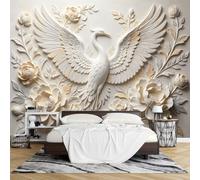 PVC Papel Pintado Autoadhesivo 3D Relieve Grulla Oriental Peonía Mural Pared 300 x 500 cm Efecto en Relieve Removible e Impermeable Ideal para Decorar Paredes en Salas Estar Dormitorios.