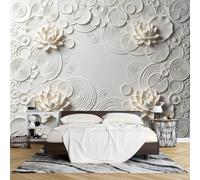 PVC Papel Pintado Autoadhesivo 3D Relieve Olas Agua Loto Mural Pared 100 x 150 cm Efecto en Relieve Removible Impermeable Mural Papel Pintado Moderno para Sala Estar Dormitorio Decoración Paredes.