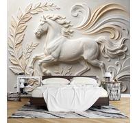 PVC Papel Pintado Autoadhesivo con Relieve 3D 220 x 300 cm Diseño Caballo Al Galope Mural Pared con Efecto Relieve Removible e Impermeable Arte Moderno para la Decoración Paredes Salas Estar Dormi
