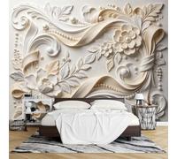 PVC Papel Pintado Autoadhesivo con Relieve 3D Mural Floral Lujo 60 x 120 cm con Efecto Textura Botánica Relieve Removible e Impermeable Ideal para la Decoración Paredes Salas Estar Dormitorios.