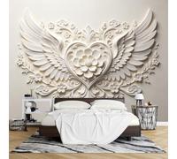 PVC Papel Pintado Autoadhesivo Relieve 3D 60 x 120 cm Diseño Corazón Flores Alas Ángel Mural Pared Efecto Relieve Removible e Impermeable Decoración Pared para Sala Estar Dormitorio.