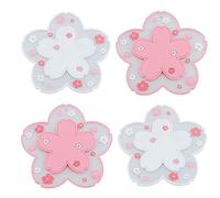 PVC Sakura Posavasos,4 Pcs Posavasos de Silicona para Bebidas Tabla Mat Copa Manteles Mats Posavasos con Forma de Flor de Cerezo Kawaii para Taza de Bebidas Calientes Olla Cuenco Diámetro De 11,5 Cm