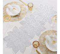 PVC Table Mat For For RUNNER Style Floral Design Heat Insulating Placemat Para la decoración de mesa de comedor en acabado metálico (plata)