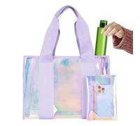 PVC Travel Bag, Iridescent Beach Shoulder Tote, 13.78x6.89x11.81 inches Waterproof Clear Design With Multiple Pouches, Large Size 1 Count, Excellent For Festivals Work Pool Trips Gym Summer Outings