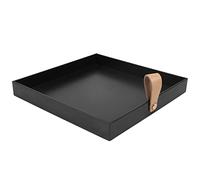 Pvczool Bandeja de Servir de Piel Sintética Cuadrada Creativa Cosmético Bandeja de Almacenamiento de Escritorio Organizador con Bandeja Llaves (Negro)