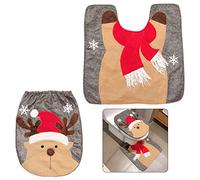 Pveath Juego de 2 Fundas para Inodoro y alfombras, diseño de Navidad para decoración, Color Rojo