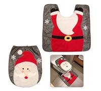 Pveath - Juego de 2 piezas de decoración para inodoro con diseño de Papá Noel, muñeco de nieve y reno, incluye funda para asiento de inodoro y alfombra roja de Navidad, decoración para el baño