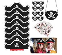 PVFZXS 28 piezas piratas decoración cumpleaños infantil Set 9 piezas sombrero pirata niños 9 piezas piratas parche ojo niños 10 piezas piratas tatuajes calavera pirata sombrero accesorios para