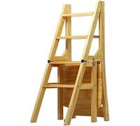 PVGYUJFD Drabiny składane, Silla Plegable de Madera Maciza con Escalera for Biblioteca, Silla 4 escaleras, Cocina for el hogar, multifunción(A)