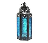 PVGYUJFD Portavelas. Portavelas Decorativo marroquí, farolillos Decorativos, portavelas for lamparilla de té, Farol Colgante de Estilo Vintage, Gard(BLU)